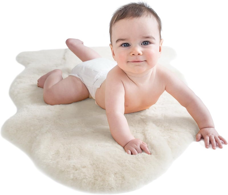 Sheepskin Luxuriously Soft Fluffy Rug for Bedroom, 100% Natural Australian Merino Wool Lambskin Baby Carpet - Ivory