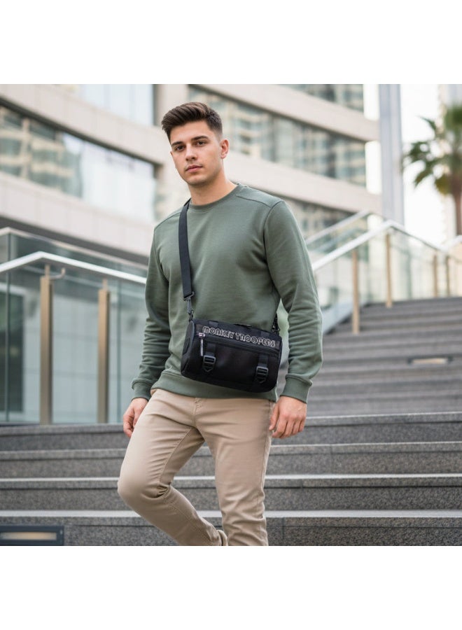 Monkey Troopers Webster Barrel Crossbody Shoulder Sling Bag with Adjustable Strap Compact Chest Side Bag for Travel Walking Commuting Everyday Use Black - Image 2