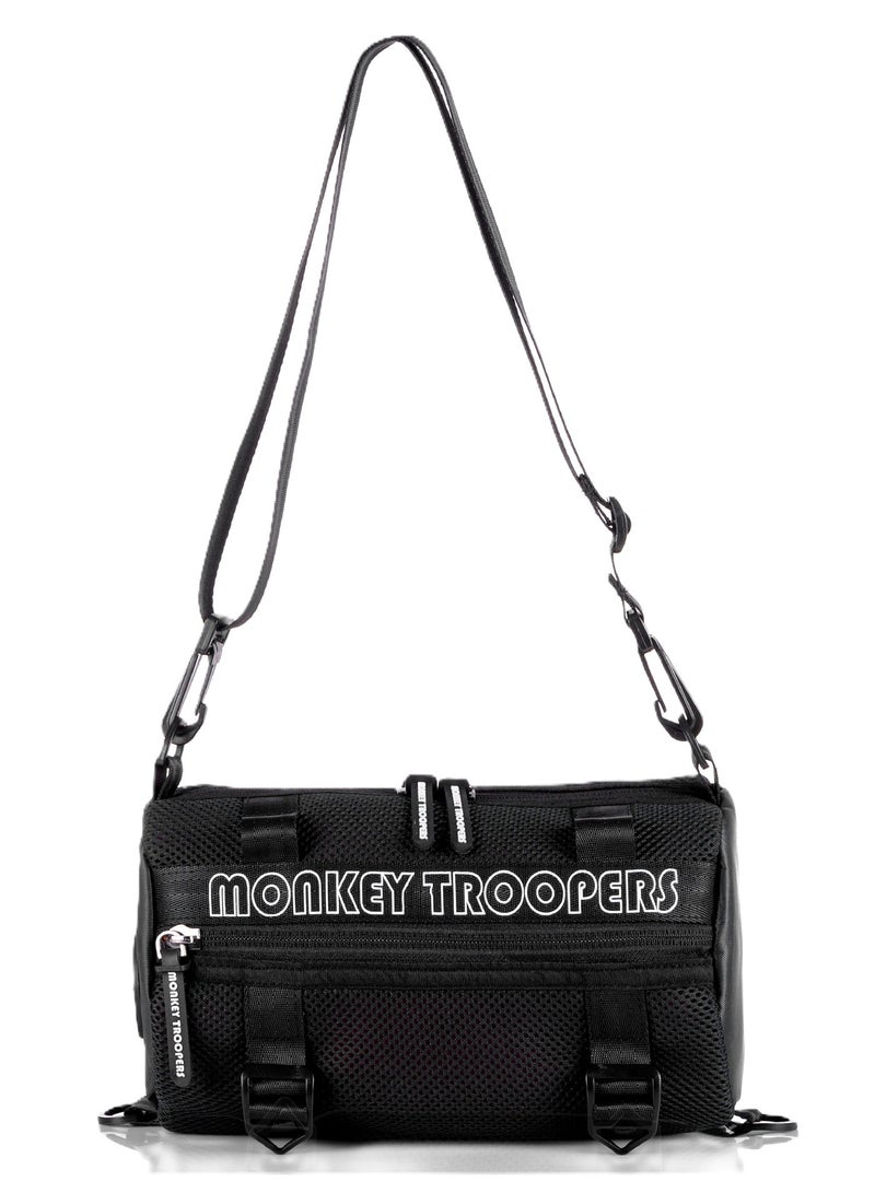 Monkey Troopers Webster Barrel Crossbody Shoulder Sling Bag with Adjustable Strap Compact Chest Side Bag for Travel Walking Commuting Everyday Use Black - Image 1
