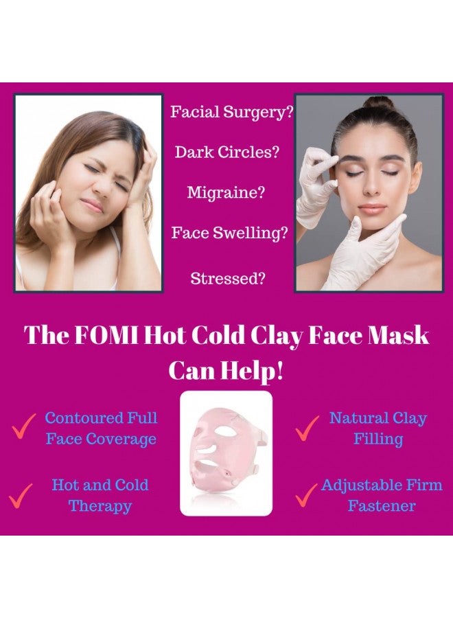 FOMI FOMI Hot Cold Clay Face Contoured Ice Mask | Flexible Cooling Full Facial Mask for Headache, Migraine, Sinus, Acne, Swollen Face, Stress, Dark Circles Relief | Fabric Backing | Natural Clay (Pink) - Image 5