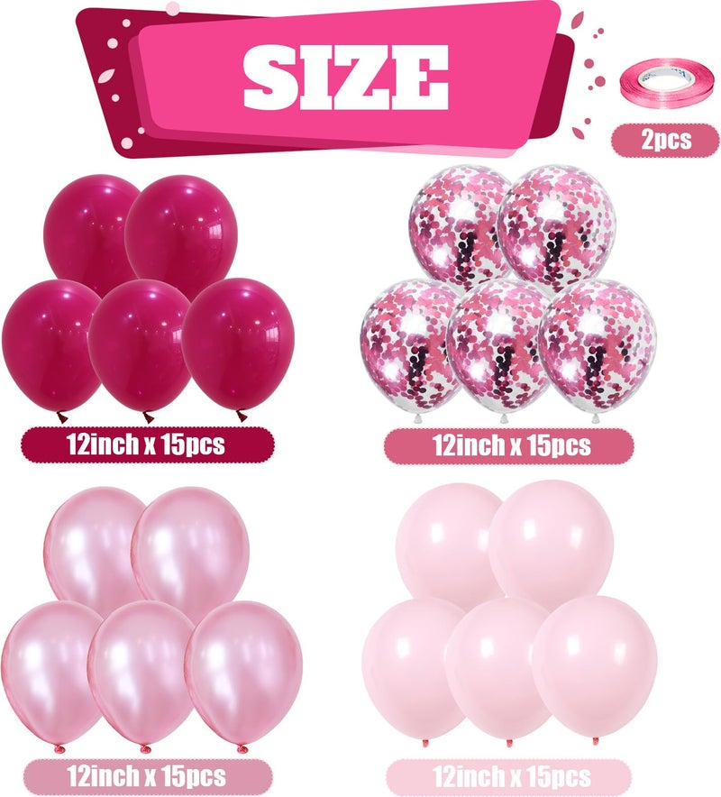 Togvu Hot Pink and Baby Pink Balloons, 60 Packs 12 Inch Premium Pink Latex Balloon with Confetti Balloon for Valentine's Day, Birthday, Baby Shower, Wedding, Princess Theme Party Decoration - Image 2
