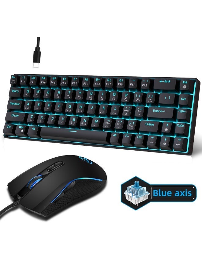 60% English Arabic Gaming Keyboard and DPI Mouse Combo, 68 Keys Mechanical Keyboard with ice blue LED Backlit, Quick Response USB Wired Keyboard with 7 Colors Mouse for Windows/MacOS/Android PC Gamers - Image 3