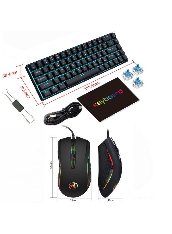 60% English Arabic Gaming Keyboard and DPI Mouse Combo, 68 Keys Mechanical Keyboard with ice blue LED Backlit, Quick Response USB Wired Keyboard with 7 Colors Mouse for Windows/MacOS/Android PC Gamers - Image 4