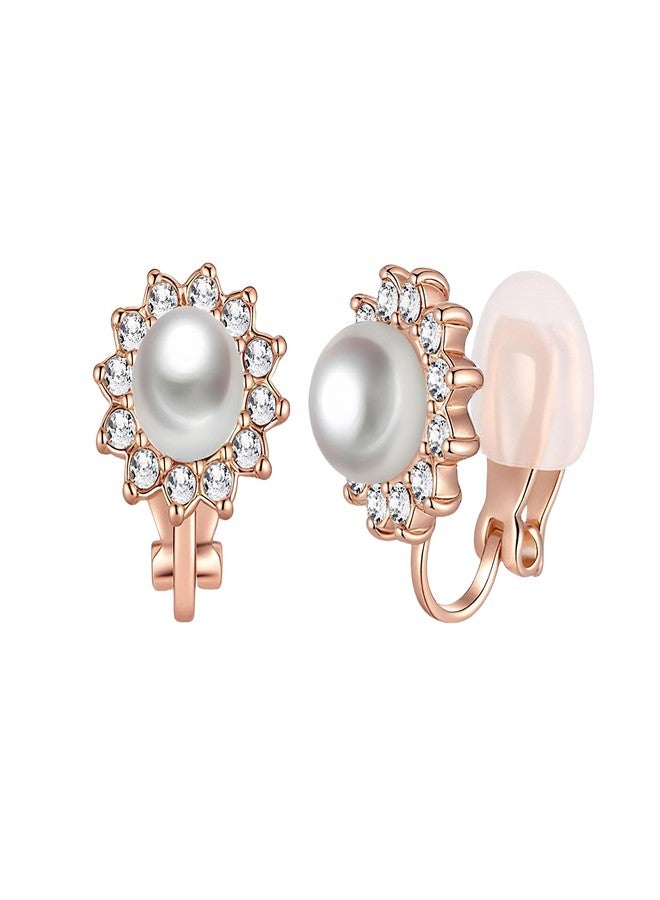 EVEVIC Austrian Crystal Pearl Clip On Earrings for Women Non Pierced Earings 14K Gold Plated Hypoallergenic Jewelry (White Pearl/Gold-Tone) - Image 1