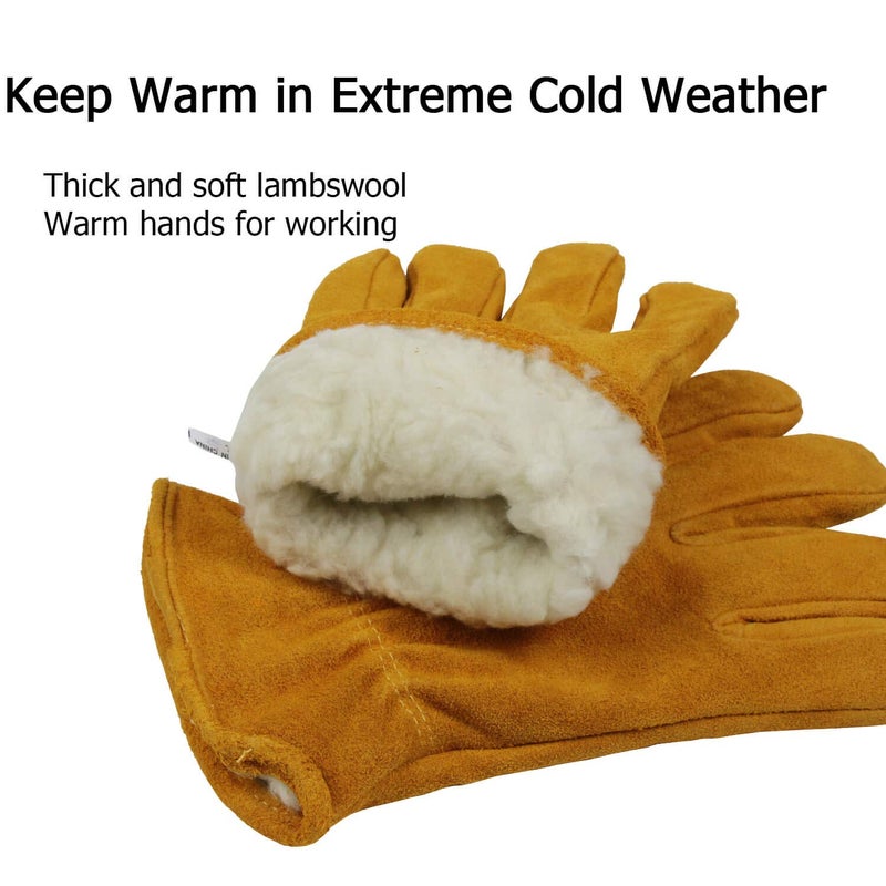 OZERO OZERO Work Gloves Winter Insulated Snow Cold Proof Leather Glove Thick Thermal Imitation Lambswool - Extra Grip Flexible Warm for Working in Cold Weather for Men and Women (Gold,Large)  - Image 2