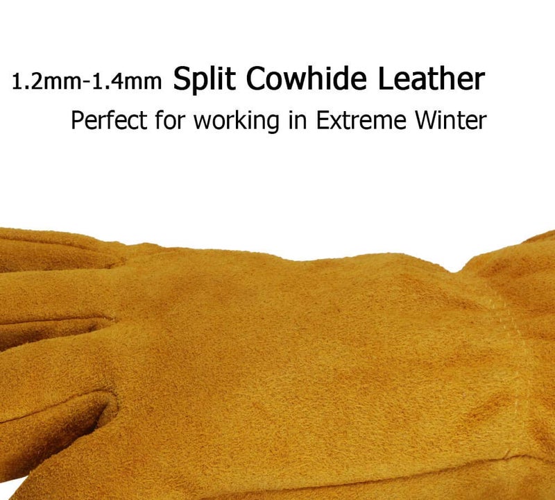 OZERO OZERO Work Gloves Winter Insulated Snow Cold Proof Leather Glove Thick Thermal Imitation Lambswool - Extra Grip Flexible Warm for Working in Cold Weather for Men and Women (Gold,Large)  - Image 3