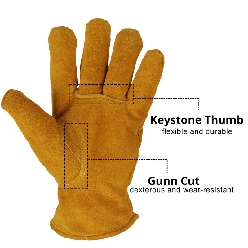 OZERO OZERO Work Gloves Winter Insulated Snow Cold Proof Leather Glove Thick Thermal Imitation Lambswool - Extra Grip Flexible Warm for Working in Cold Weather for Men and Women (Gold,Large)  - Image 4