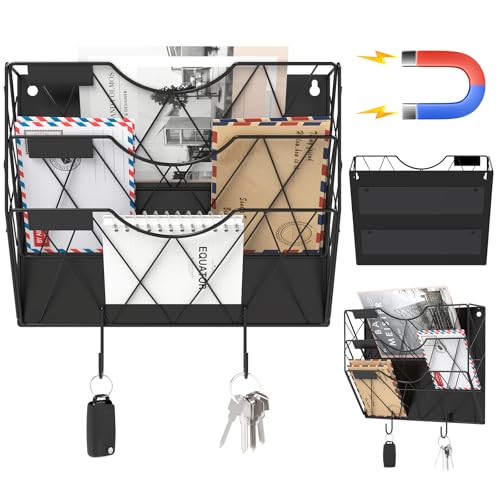 Patvingot Magnetic File Holder for Refrigerator & Cabinets | No-Drill Wall Mount Organizer | 3-Tier Vertical Mail & Magazine Holder for Office/Home (Black, Space-Saving Design) - Image 1