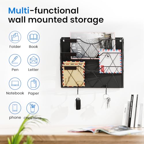 Patvingot Magnetic File Holder for Refrigerator & Cabinets | No-Drill Wall Mount Organizer | 3-Tier Vertical Mail & Magazine Holder for Office/Home (Black, Space-Saving Design) - Image 4