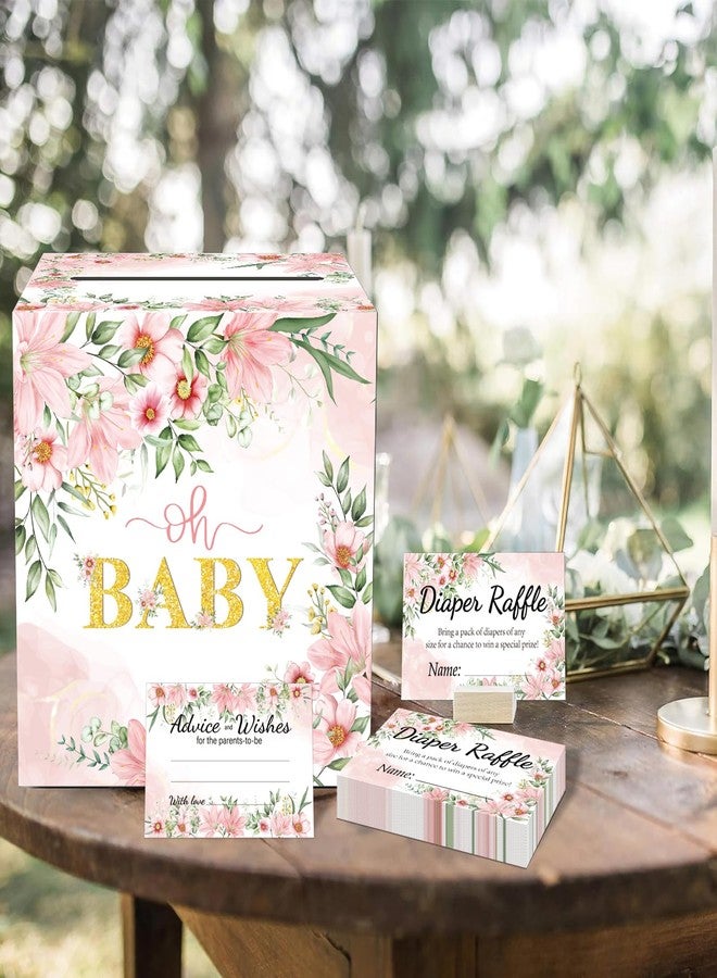 CINSOEN Baby Shower Games, Floral Diaper Raffle Box, 50 PCS Diaper Raffle Tickets Card Box with Advice and Wishes for the Parents-to-be, Baby Shower Decorations, Diaper Raffle Sign - Image 2