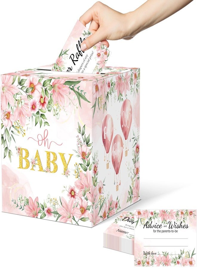 CINSOEN Baby Shower Games, Floral Diaper Raffle Box, 50 PCS Diaper Raffle Tickets Card Box with Advice and Wishes for the Parents-to-be, Baby Shower Decorations, Diaper Raffle Sign - Image 1