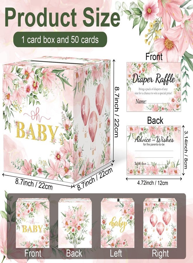 CINSOEN Baby Shower Games, Floral Diaper Raffle Box, 50 PCS Diaper Raffle Tickets Card Box with Advice and Wishes for the Parents-to-be, Baby Shower Decorations, Diaper Raffle Sign - Image 3
