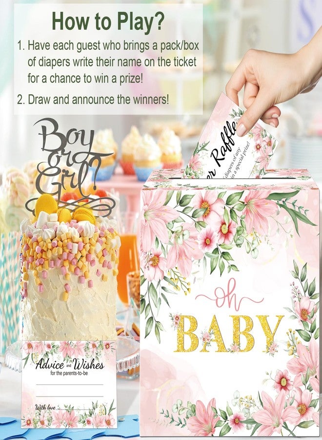 CINSOEN Baby Shower Games, Floral Diaper Raffle Box, 50 PCS Diaper Raffle Tickets Card Box with Advice and Wishes for the Parents-to-be, Baby Shower Decorations, Diaper Raffle Sign - Image 4
