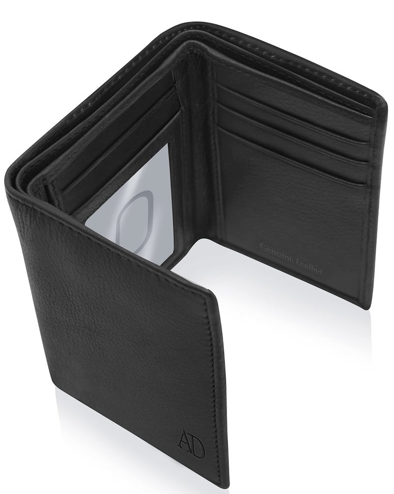 Access Denied Genuine Leather Wallets For Men - Trifold Mens Wallet With ID Window RFID Blocking,Smooth Black - Image 1