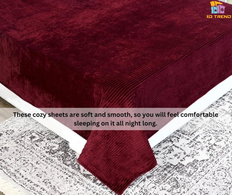 RD TREND 190 GSM Flannel Warm Bedsheets for Winter Double Flat Size (90 x 100 Inches) with 2 Pillow Cover Size (18x28 Inches) Color-Maroon, Striped - Image 5