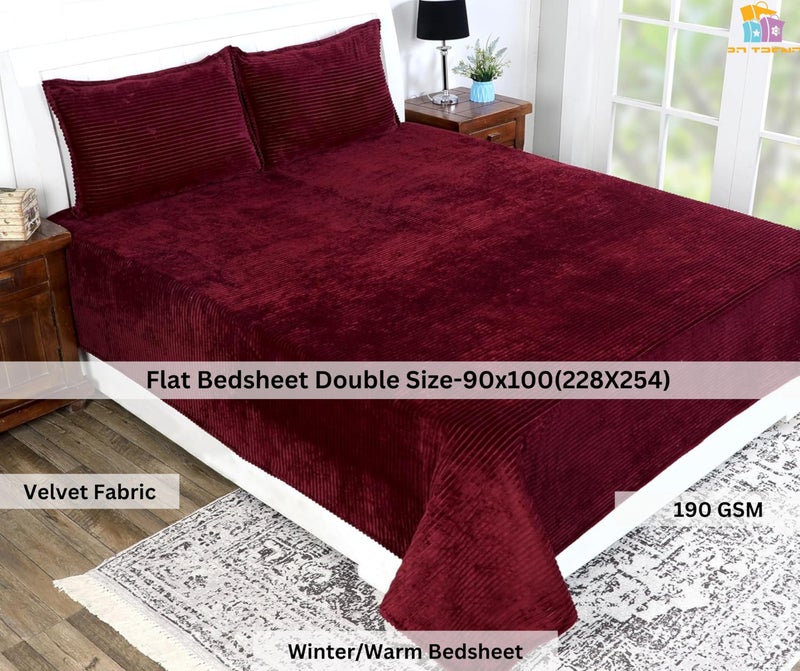 RD TREND 190 GSM Flannel Warm Bedsheets for Winter Double Flat Size (90 x 100 Inches) with 2 Pillow Cover Size (18x28 Inches) Color-Maroon, Striped - Image 2