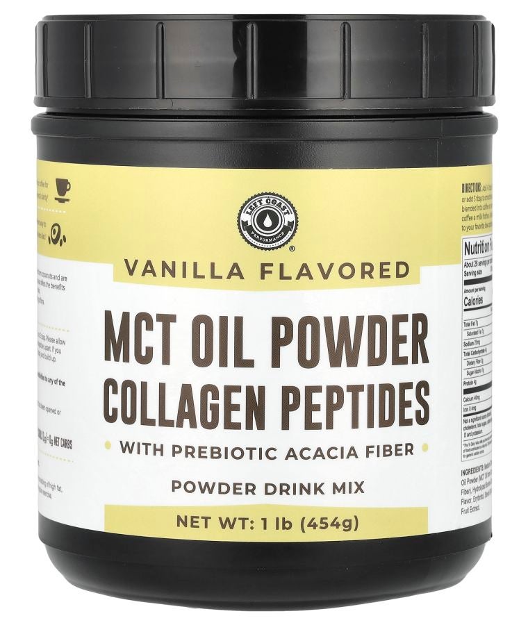 Left Coast Performance MCT Oil Powder Collagen Peptides with Prebiotic Acacia Fiber Vanilla 1 lb (454 g)