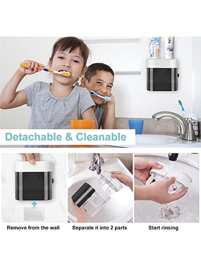كيلا حامل فرشاة أسنان يُثبت على الحائط، موزع معجون أسنان أوتوماتيكي، منظم فرشاة أسنان بغطاء مقاوم للغبار، مع 4 فتحات لفرشاة الأسنان، و2 عصارة معجون أسنان (بدون حفر) - Image 4