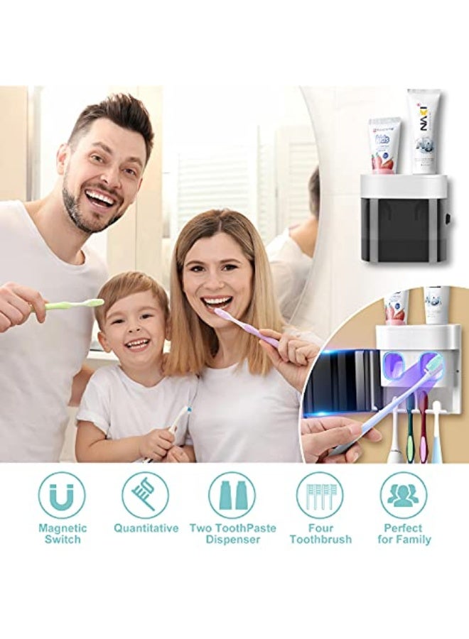 كيلا حامل فرشاة أسنان يُثبت على الحائط، موزع معجون أسنان أوتوماتيكي، منظم فرشاة أسنان بغطاء مقاوم للغبار، مع 4 فتحات لفرشاة الأسنان، و2 عصارة معجون أسنان (بدون حفر) - Image 5