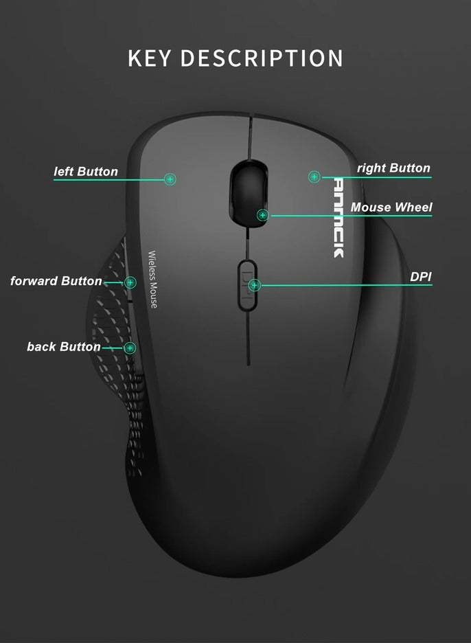 ELITE W500 Silent Rechargeable Dual Mode Bluetooth / 2.4G Wireless Mouse 10m – 6 Buttons – Power Saving On/Off button – 2400 DPI – Lightweight – For Gaming Business | Black