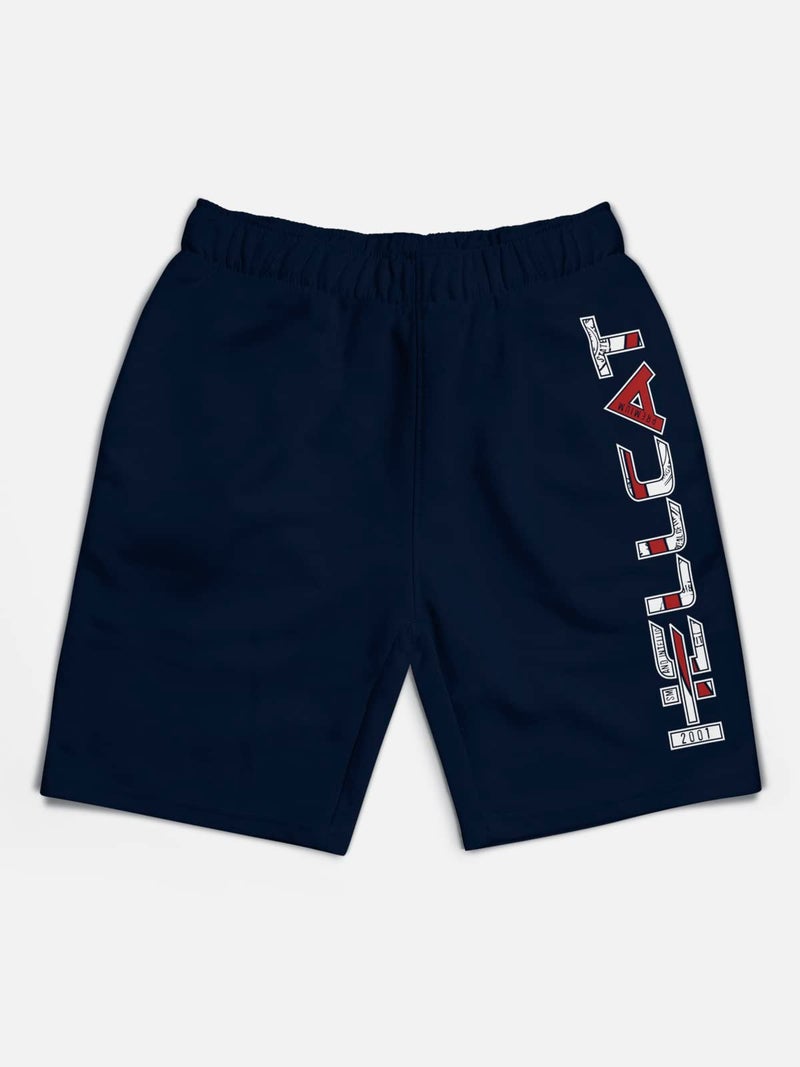 HELLCAT Pack of 3 Trendy Typographic Printed Mid Rise Shorts for Boys - Grey Melange/Navy Blue/Pink / 11-12 Years - Image 4