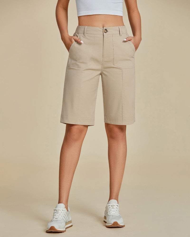 luvamia Bermuda Shorts for Women Knee Length Khaki Shorts Plus Size Old Money Clothes Women Size X-Large Size 16 18 - Image 2