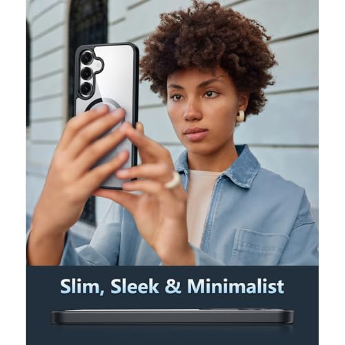 FIRST MART Silicone Magfit Cover for Samsung Galaxy S24 FE (6.7 inch) | Mag-Safe Wireless Charging | Designed with Magnetic Lock Shockproof Phone Bumper Transparent Back Case Cover (Black) - Image 2