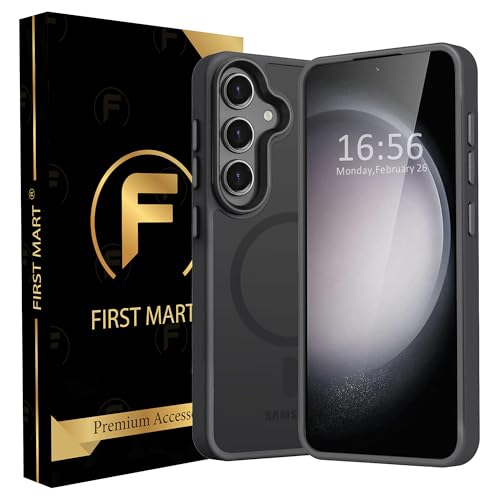 FIRST MART Silicone Magfit Cover for Samsung Galaxy S24 FE (6.7 inch) | Mag-Safe Wireless Charging | Designed with Magnetic Lock Shockproof Phone Bumper Transparent Back Case Cover (Black) - Image 1