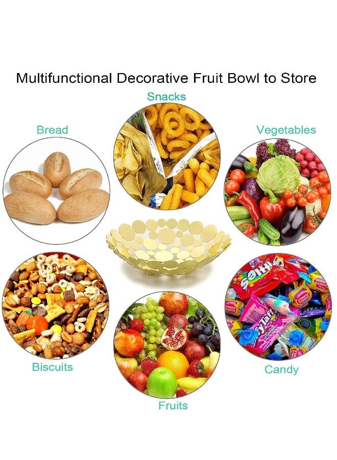 Metal Fruit Bowl Large Round Storage Baskets Creative Table Fruit Stand Decorative Round Storage Tray for Bread Fruit Snacks Candy Households Items Gold - Image 4