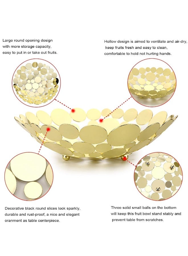 Metal Fruit Bowl Large Round Storage Baskets Creative Table Fruit Stand Decorative Round Storage Tray for Bread Fruit Snacks Candy Households Items Gold - Image 2