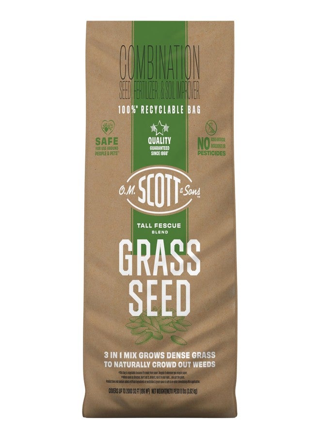 Scotts O.M. Scott and Sons Tall Fescue Blend Grass Seed, Fertilizer and Soil Improver, Naturally Crowds Out Weeds, Covers Up to 2,000 sq. ft., 8 lbs. - Image 1