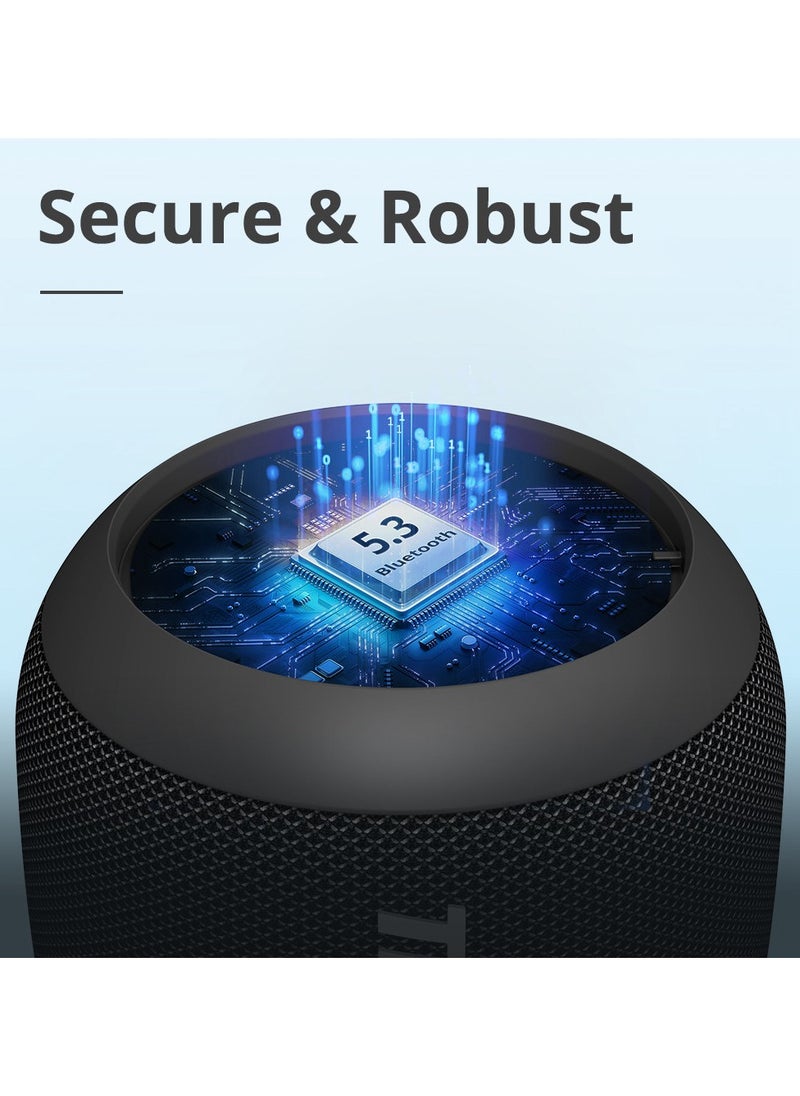 ترونسمارت مكبر صوت محمول صغير الحجم من Tronsmart T7 مزود بإضاءة وصوت ستيريو وبلوتوث 5.3 ووقت تشغيل يصل إلى 18 ساعة وإقران ستيريو ومساعد صوتي ومكبر صوت للاستحمام مقاوم للماء IPX7 ومكبر صوت خارجي - أسود  - Image 3