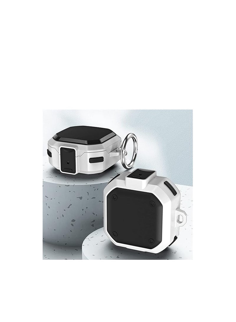 (with Secure Lock) Armor CaseCover for GalaxyBuds2 Pro 2022/GalaxyBuds Pro Case(2021)/GalaxyBuds 2 Case(2021)/Galaxy BudsLive Case(2020) with Carabiner(Device Not Included) (White)  - Image 1