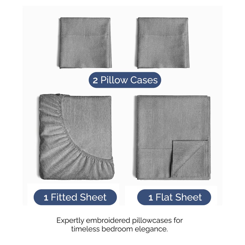 CGK Unlimited King Size 4 Piece Sheet Set - Comfy Breathable & Cooling Bed Sheets Set - Hotel Luxury Bedding for Women, Men, Kids, Teens, Boys & Girls - Deep Pockets, Soft & Wrinkle Free - Grey (Heathered Sheets) - Image 2