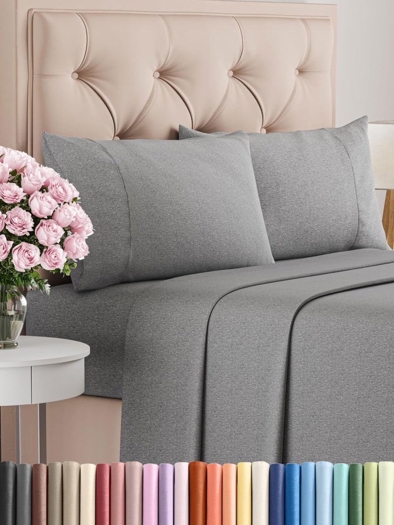 CGK Unlimited King Size 4 Piece Sheet Set - Comfy Breathable & Cooling Bed Sheets Set - Hotel Luxury Bedding for Women, Men, Kids, Teens, Boys & Girls - Deep Pockets, Soft & Wrinkle Free - Grey (Heathered Sheets) - Image 1