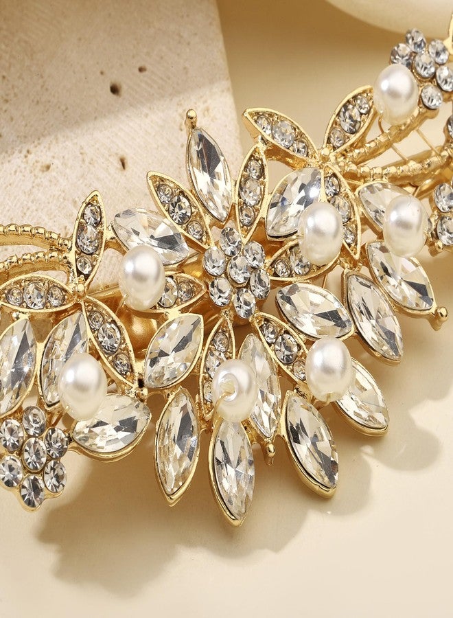 Hapibuy Crystal Rhinestone Pearl Hair Comb Gold Wedding Bridal Hair Pins Accessory - Image 3