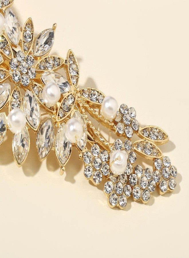 Hapibuy Crystal Rhinestone Pearl Hair Comb Gold Wedding Bridal Hair Pins Accessory - Image 5