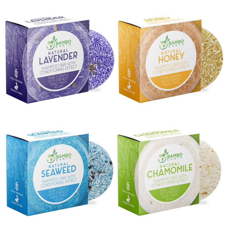 BAMBOEARTH Solid Shampoo Bar And Conditioner Effect Hair Soap  4 Pack 100 Organic Shampoo Bars For Hair With All Natural Plant Based Essential Oils And Eco Friendly Zero Waste Biodegradable Packaging