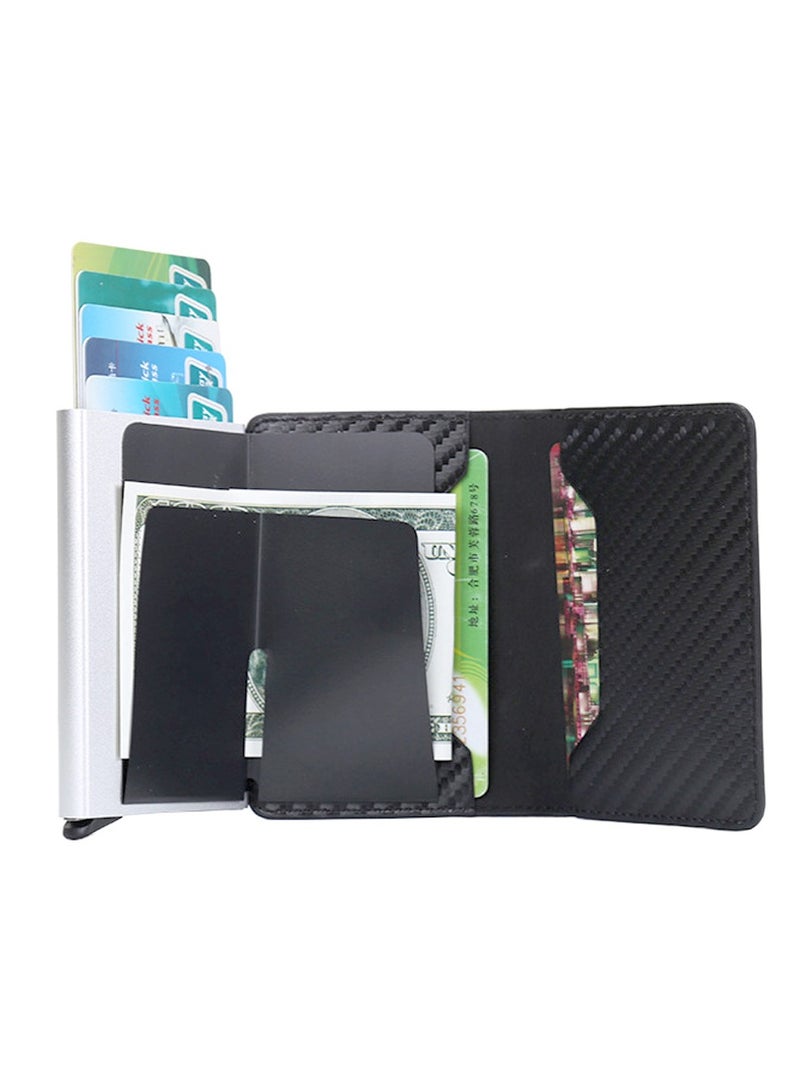 RFID Blocking Credit Card Holder, Vintage Aluminium & PU Leather Slim Wallet for Men & Women, Carbon Leather Design, Multiple Slots & Money Clip - Image 3