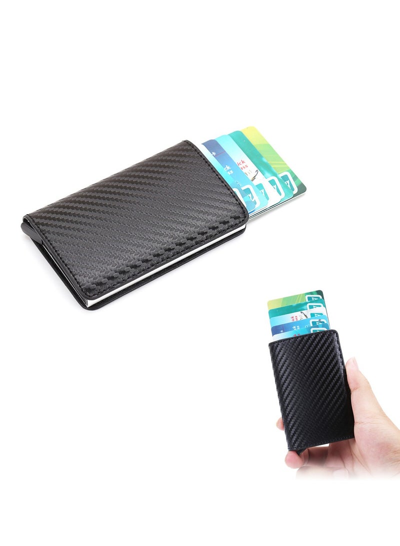 RFID Blocking Credit Card Holder, Vintage Aluminium & PU Leather Slim Wallet for Men & Women, Carbon Leather Design, Multiple Slots & Money Clip - Image 1