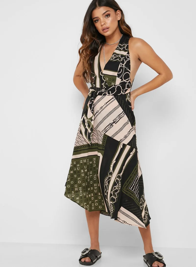 Topshop Petite Asymmetric Tie Waist Printed Dress