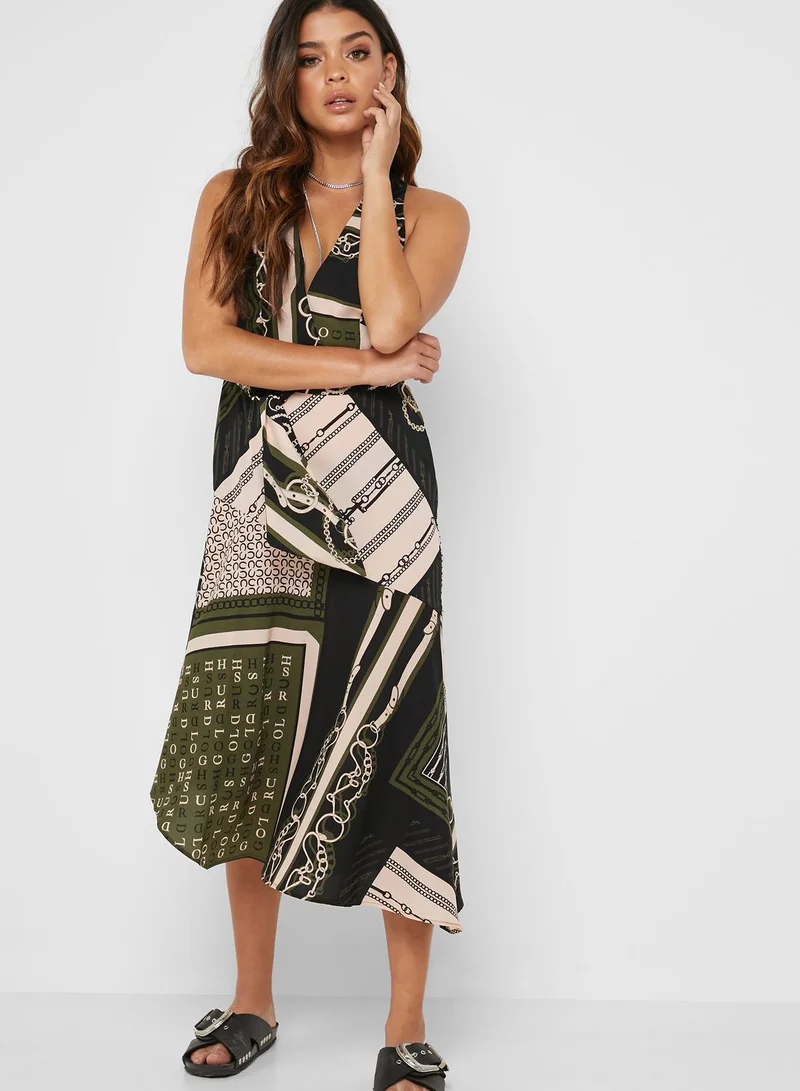 Topshop Petite Asymmetric Tie Waist Printed Dress