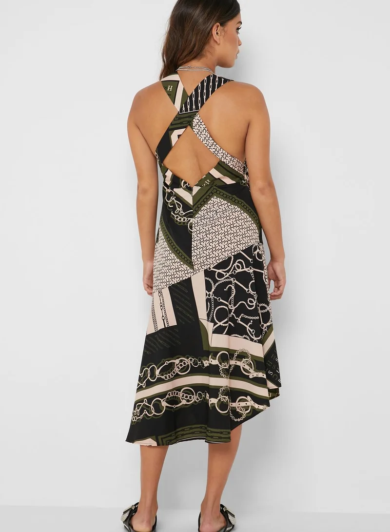 Topshop Petite Asymmetric Tie Waist Printed Dress