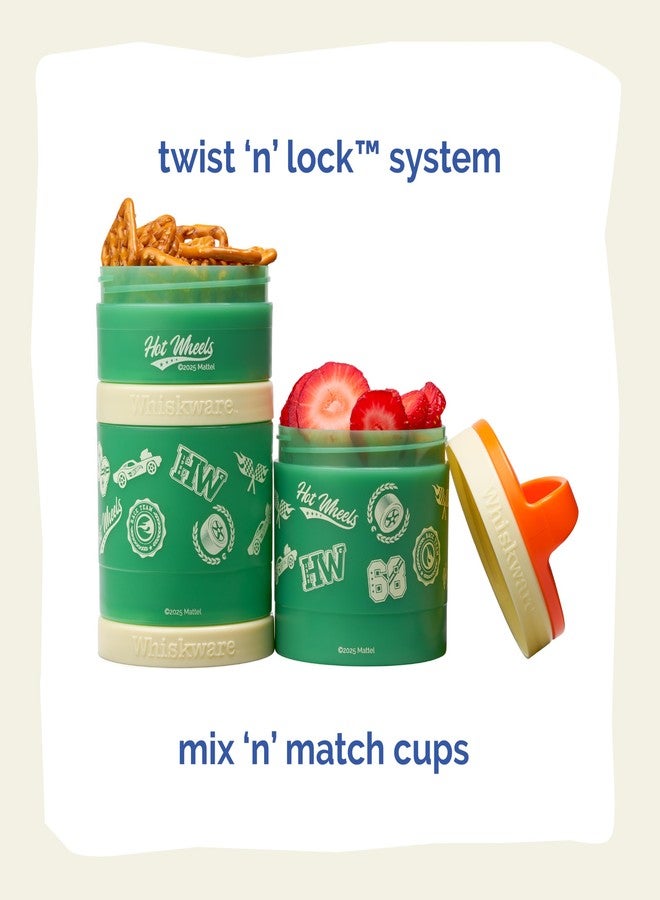Whiskware Hot Wheels (Race Icons) Whiskware Stackable Snack Pack - 3 Jar + Handle - Orange/Tan/Green - Image 3
