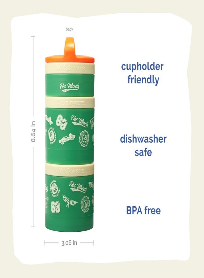 Whiskware Hot Wheels (Race Icons) Whiskware Stackable Snack Pack - 3 Jar + Handle - Orange/Tan/Green - Image 2