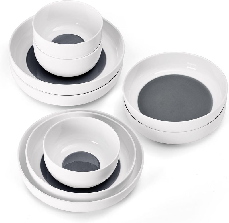 Mikasa Austyn Grey Bone China Lightweight Chip Resistant 9 Piece Dinnerware Bowl Set Service for 3 White - Image 2