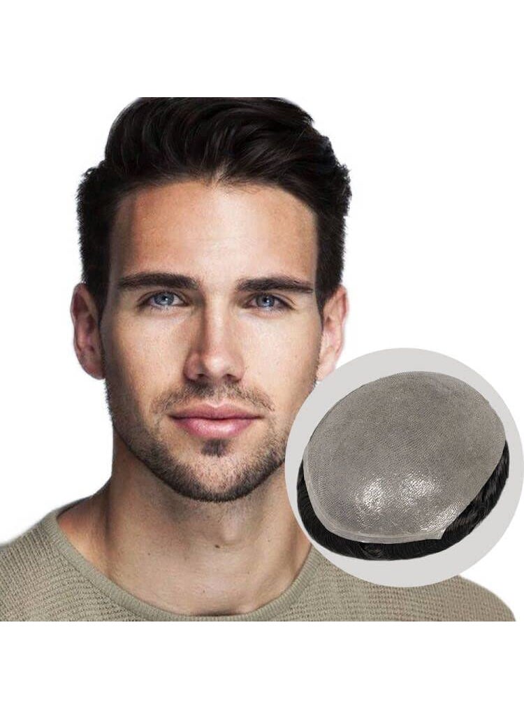 Amiable Amiable hair for men 0.06mm Soft Thin Skin toupee for men Men's Toupee with 100%Real Human Hair hair piece for men mens hair Replacement System 8 x 10 Inches (0.06 mm thickness, #1 Jet Black) 