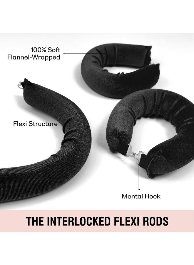 Heatless Hair Curler with Flexi Rods and Hook, Heatless Curling Rod for All Hair Types, Comfortable No-Heat Curlers to Sleep In, Overnight Blowout Curls, Black - Image 2