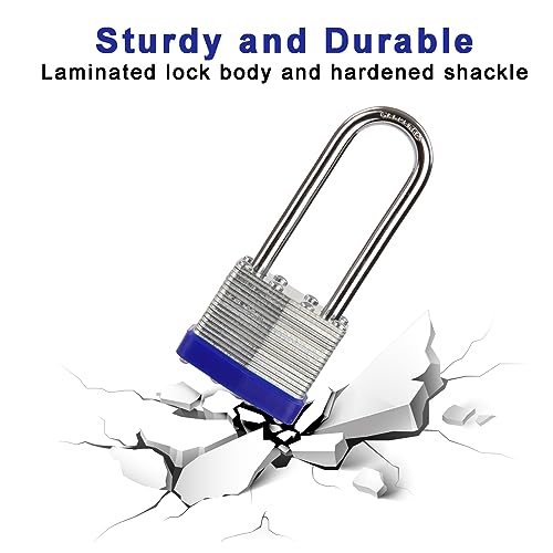 SEPOX® 2PCS Heavy Duty Padlock Keyed Alike, 40MM 1-9/16" Laminated Steel Lock Body, 2-3/8" Extra Long Shackle, Ideal for Gym Locker, Sheds, Gate, Warehouse, Tool Box, Hasp (4 Keys Same) - Image 4