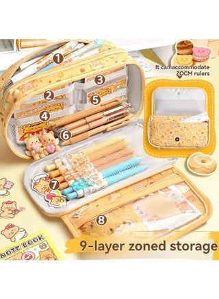 Capybara Pencil Case Set for Teen Girls – Cute School Supplies with Compartments | Zippered Stationery Pouch | Includes Gel Pens, Correction Tape & Stickers | Back to School Supplies for Girls - view 3